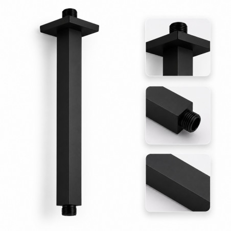 Tubo Cuadrado para Regadera a Techo Negro Matte