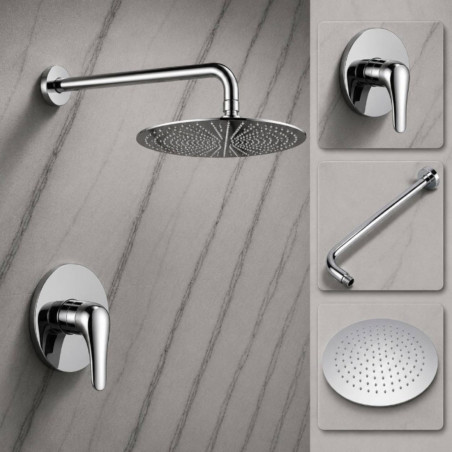 Kit Regadera Metálica Y  Mezclador Ducha Monocontrol Redondo