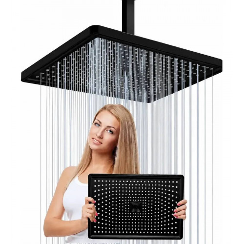 Ducha Anti-hongo Eternal Negra Rectangular Abs + Tubo Techo