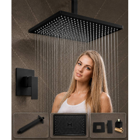 Regadera Ducha Negra con Llave Mezclador