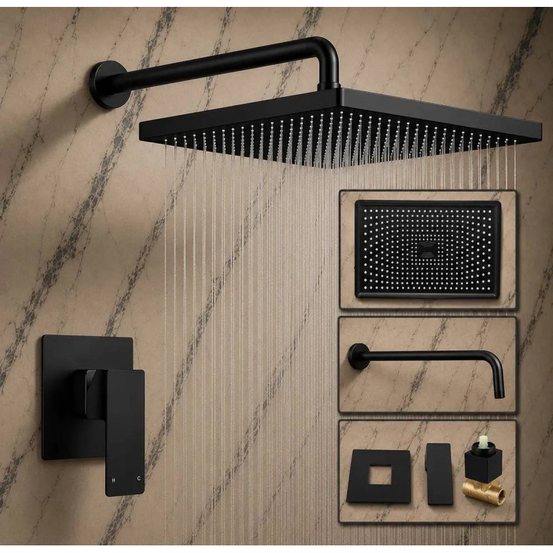Kit Completo Ducha Eternal Abs Negra Rectangular + Mezclador