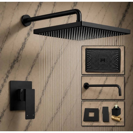 Kit Completo Ducha Eternal Abs Negra Rectangular + Mezclador