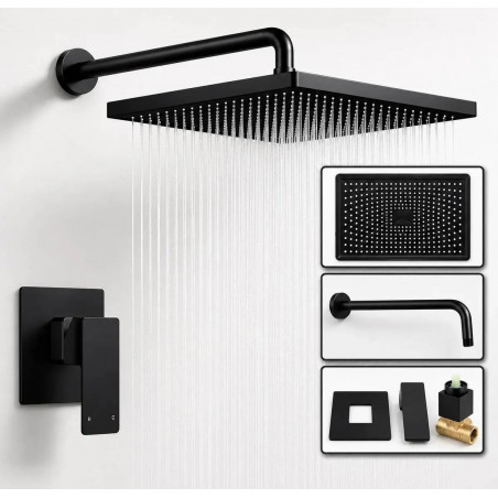 Kit Completo Ducha Eternal Abs Negra Rectangular + Mezclador