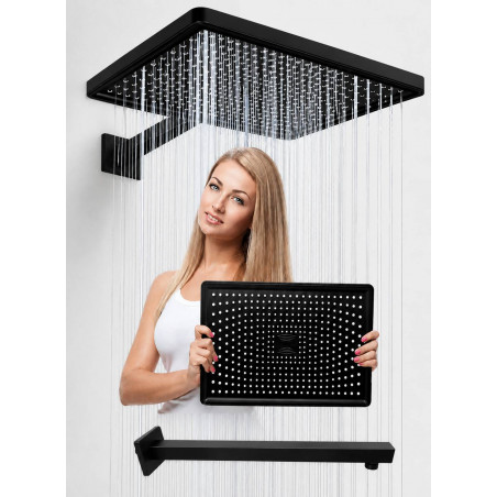 Ducha Anti-hongo Eternal Abs Negra Rectangular Kit Tubo Cuadrado