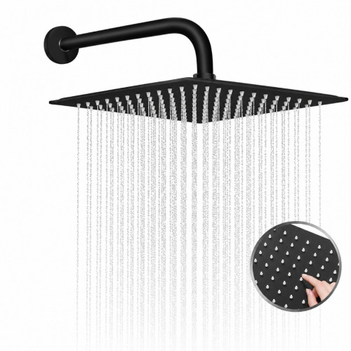 Regadera Para Ducha Color Negro 30cm Acabado Mate - Con Tubo