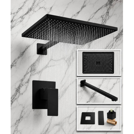Kit Completo Ducha Eternal Rectangular Abs Y Mezclador Negro