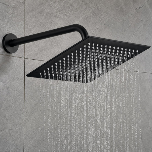 Regadera Para Ducha Color Negro 20 cm Acabado Mate - Con Tubo