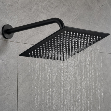 Regadera Para Ducha Color Negro 20 cm Acabado Mate - Con Tubo