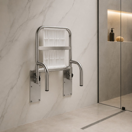 Asiento Plegable En Acero Con Sistema Abatible Para Baño
