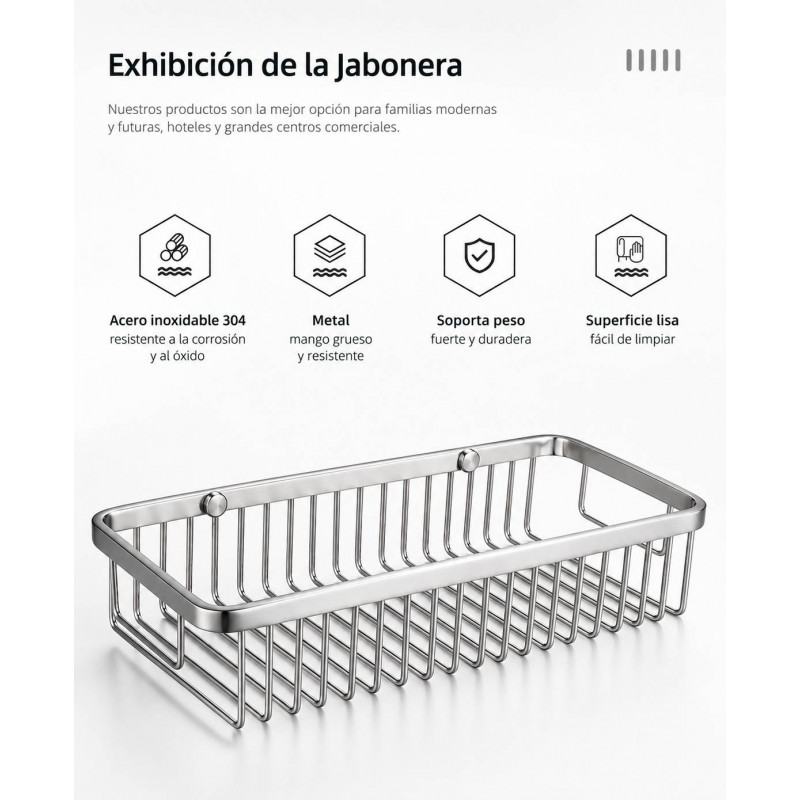 Repisa Para Jabón Y Shampoo Baño Estilo Rejilla Cromo Lujo