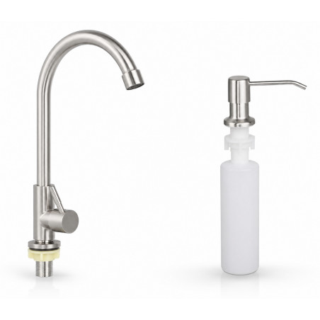 Griferia Lavaplatos Sencilla Mini Acero y Dispensador Jabón