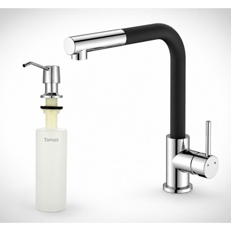 Griferia Negra Lavaplatos Mezclador -dispensador Jabón 500ml