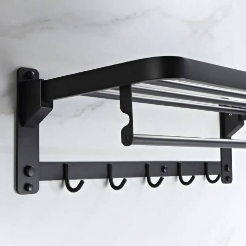 Toallero Acero Negro Múltiple 60 cm 4 Percheros Tipo Hotel
