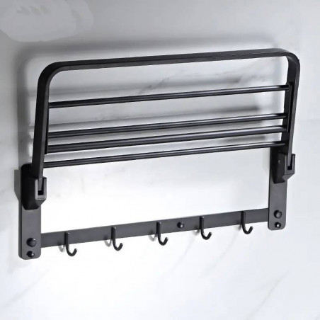 Toallero Acero Negro Múltiple 60 cm 4 Percheros Tipo Hotel
