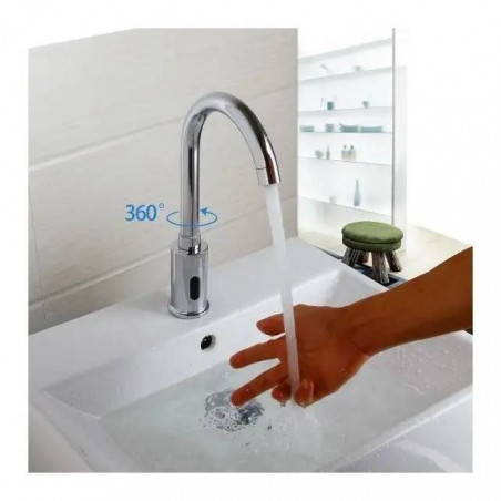 Griferia, llave sensor institucional cuello ganso baja 28 cm