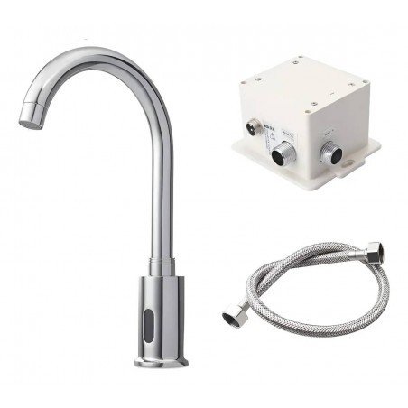Griferia, llave sensor institucional cuello ganso baja 28 cm
