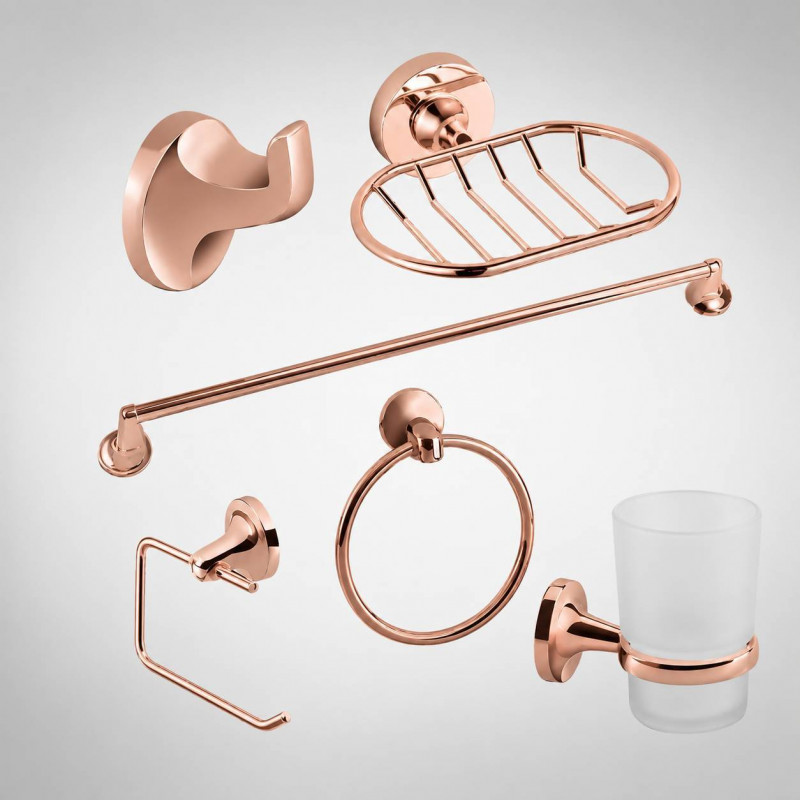 Accesorios Baño Metálico X6 Piezas Referencia Eclipse Oro Rosa