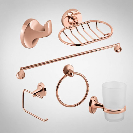 Accesorios Baño Metálico X6 Piezas Referencia Eclipse Oro Rosa