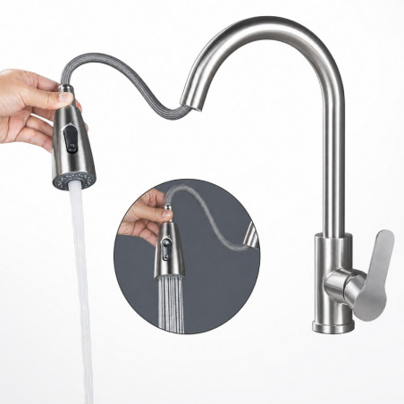 Kit Griferia Lavaplatos Extraible Acero -dispensador Jabón