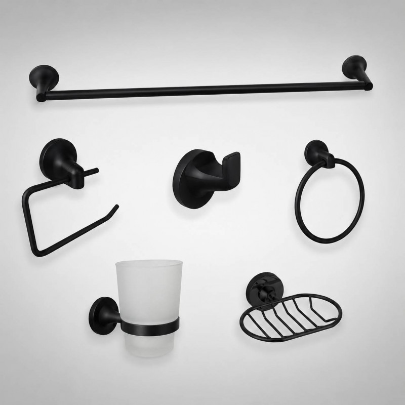 Juego Eclipse Black New Accesorios x 6 Piezas Para Baño