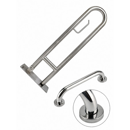 Kit Barra Seguridad Abatible Macizo Barra De 60 cm Acero 304