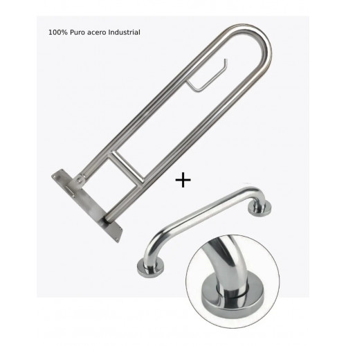 Kit Barra Seguridad Abatible Macizo Barra De 60 cm Acero 304