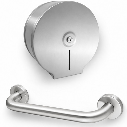 Kit Dispensador Papel Higiénico Acero Y Barra De Seguridad
