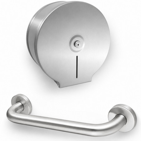 Kit Dispensador Papel Higiénico Acero Y Barra De Seguridad