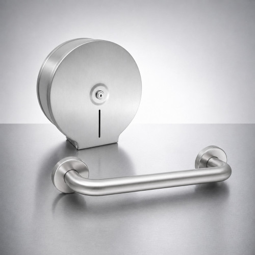 Kit Dispensador Papel Higiénico Acero Y Barra De Seguridad
