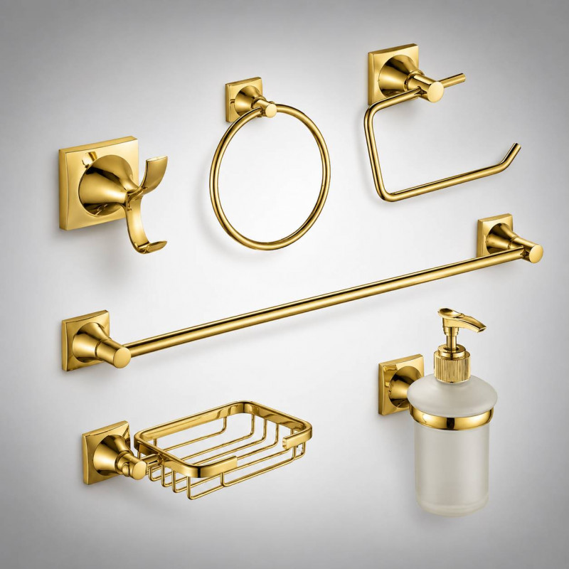 Accesorios Baño Metálico X6 Piezas Referencia Spazio Dorado