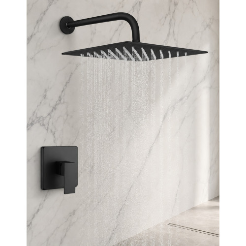 Mezclador Ducha Negro Quadratto + Ducha 25cm Y Tubo Pared