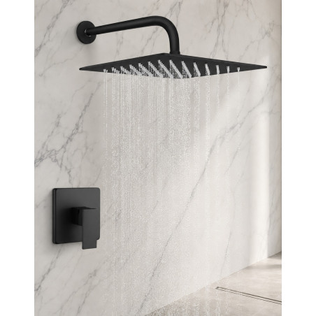 Mezclador Ducha Negro Quadratto + Ducha 25cm Y Tubo Pared
