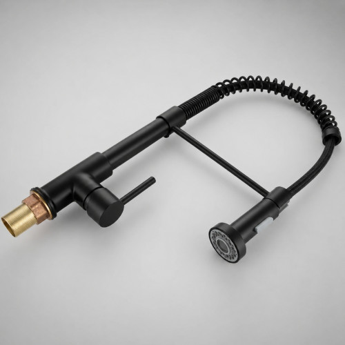 Kit Griferia Lavaplatos Espiral Negro Cabezal Móvil +Dispensador