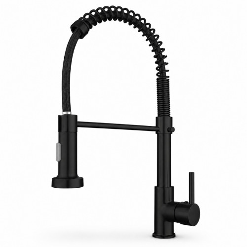 Kit Griferia Lavaplatos Espiral Negro Cabezal Móvil +Dispensador