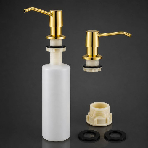 Dispensador Jabón 500 ml Pico Acero Dorado Cuerpo Abs Cocina