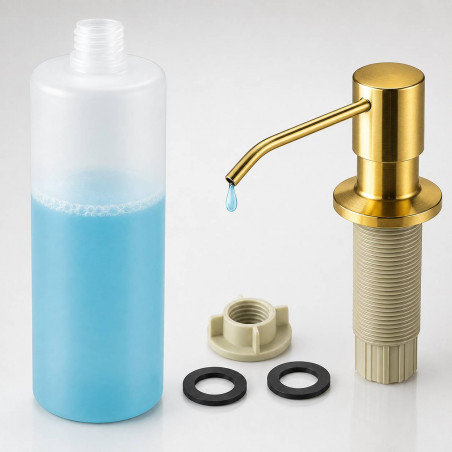 Dispensador Jabón 500 ml Pico Acero Dorado Cuerpo Abs Cocina