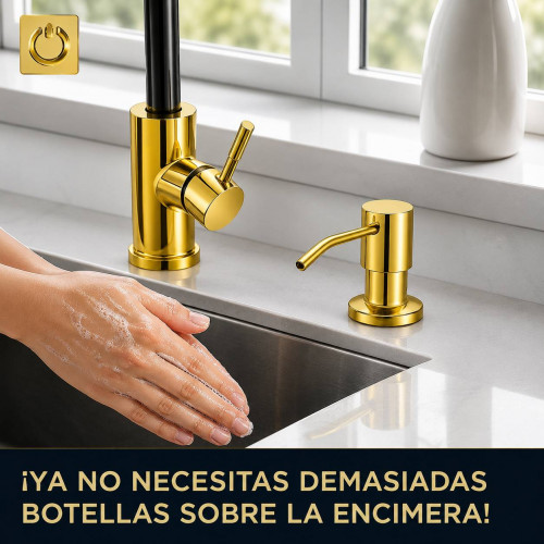 Dispensador Jabón 500 ml Pico Acero Dorado Cuerpo Abs Cocina