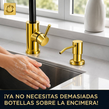 Dispensador Jabón 500 ml Pico Acero Dorado Cuerpo Abs Cocina