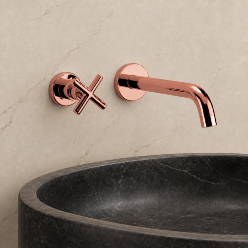 Llave Lavamanos Pared Oro Rosa Registro Mini Cross Agua Fría