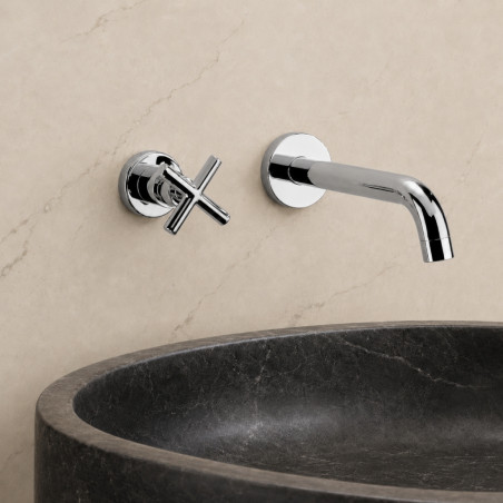 Llave Lavamanos Pared Cromo Registro Mini Cross Agua Fría Tames