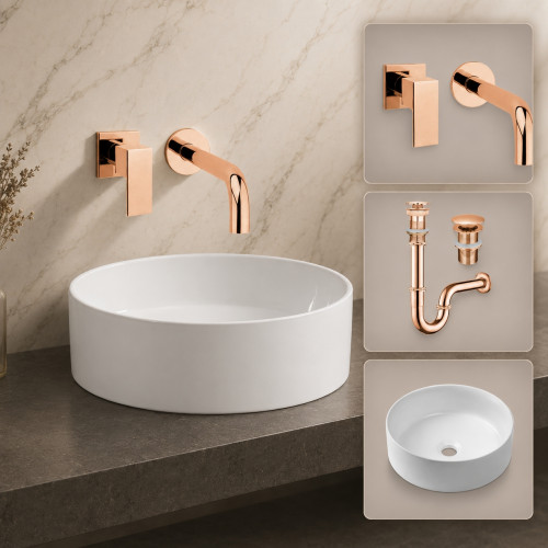 Kit Llave Pared Lavamanos Blanco Eccezionale Tames Oro Rosa