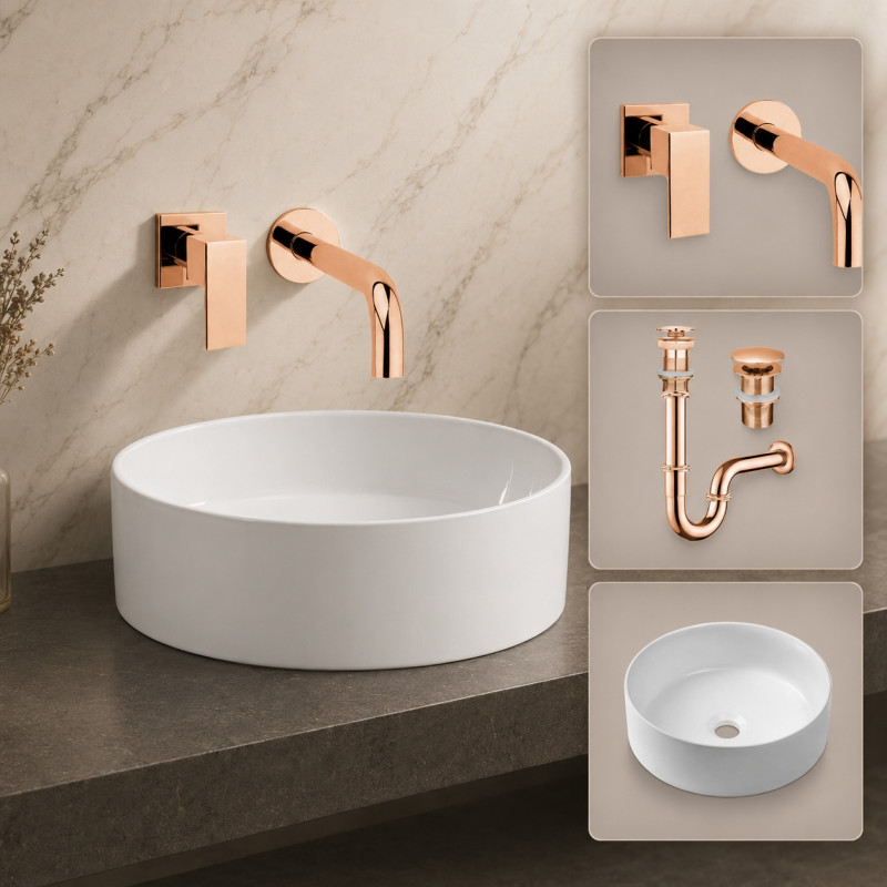 Kit Llave Pared Lavamanos Blanco Eccezionale Tames Oro Rosa