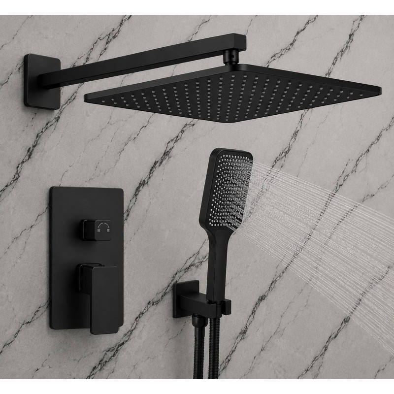 Kit Ducha Rectangular- Mezclador Desviador Negro-teleducha
