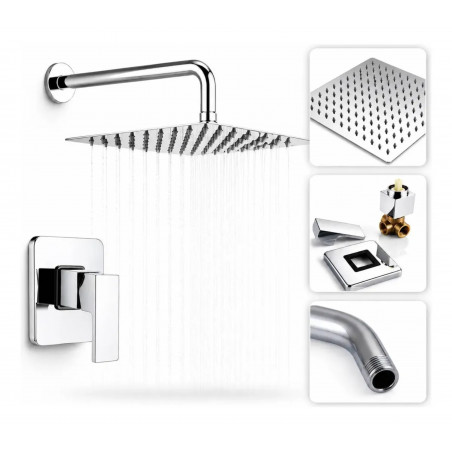 Kit Regadera De 25 Cm Y Mezclador Ducha Monocontrol Cuadrado
