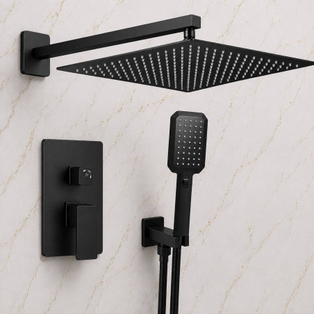 Kit Mezclador Ducha Con Desviador Negro-teleducha-ducha 30cm