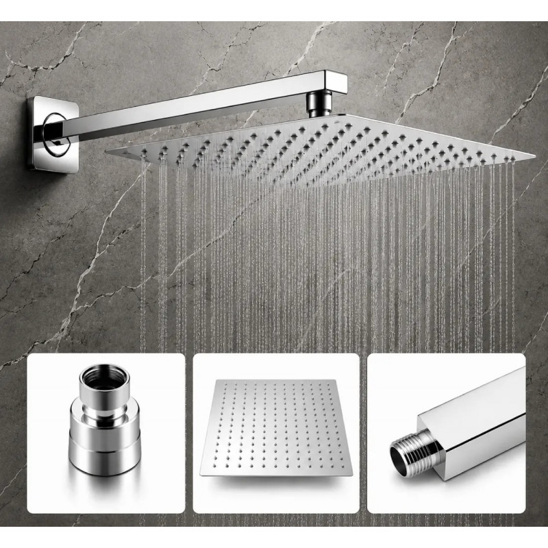 Ducha, Regadera Metálica 40x40 Cuadrada Kit Tubo Megaducha