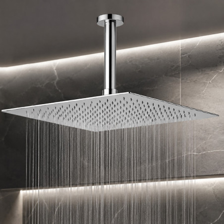 Ducha, Regadera Cuadrada Metálica, 40 Cm Con Tubo De Techo