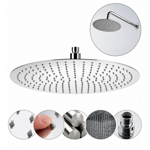 Regadera  Para Ducha Metálica 20 Cm Redonda , Kit Con Tubo