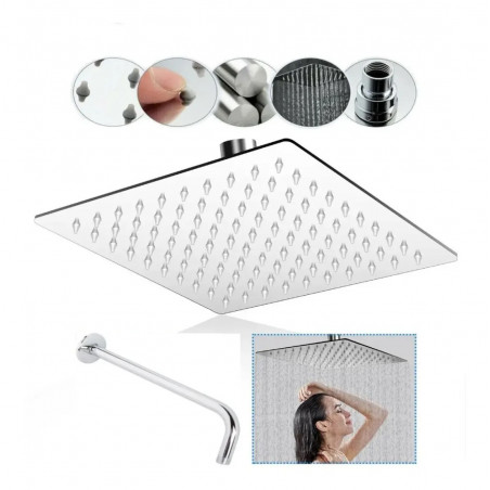 Regadera Ducha Metálica 25 cm  Extra Plana Kit Tubo Ducha
