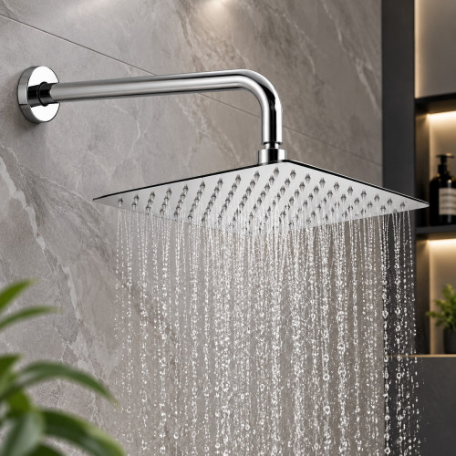 Regadera Ducha Metálica 25 cm  Extra Plana Kit Tubo Ducha